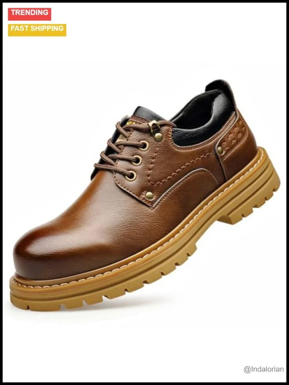 Men's Retro Leather Platform Lug Sole Oxfords Chunky Heel Lace Up Formal Derby
